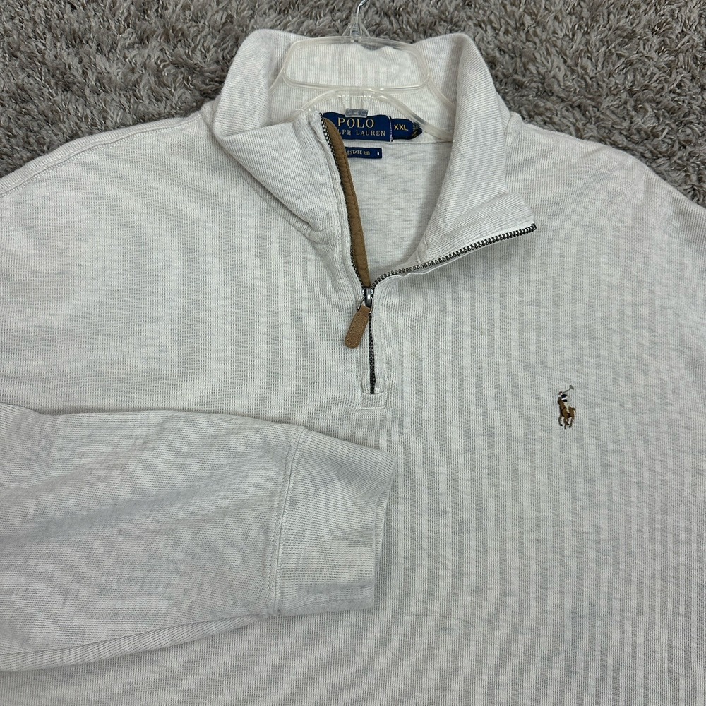 Polo Ralph Lauren Estate Rib Quarter Zip Pullover Sweater Cotton Cream Sz 2XL - Picture 2 of 8